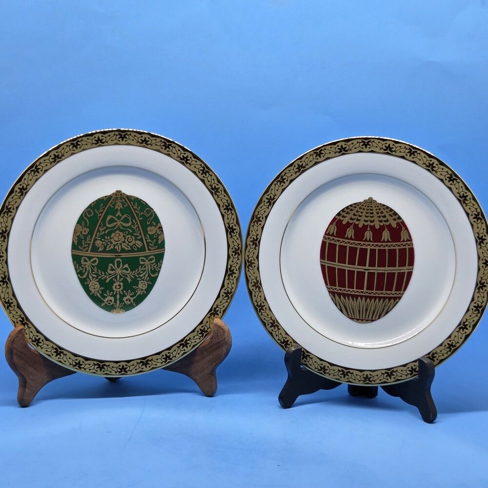 Muirfield 9408 Celebrity Faberge Plates Set of 2 Red And Green